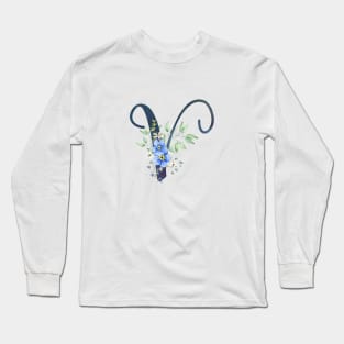 Floral Monogram V Wild Blue Flowers Long Sleeve T-Shirt